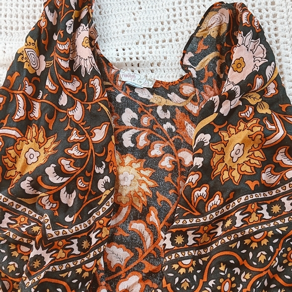 Free People Boho Western Gypsy Magic Dance Black Lava Floral Border Print Kimono - Picture 14 of 16